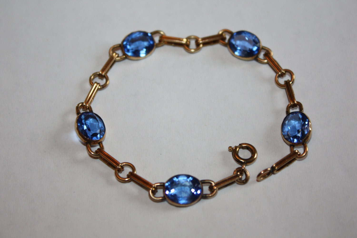 Vintage Sapphire Bracelet Openback 12kt GF Signed 1950s  Jewelry