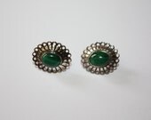 Vintage Sterling Earrings Malachite 1960s  Fine Jewelry