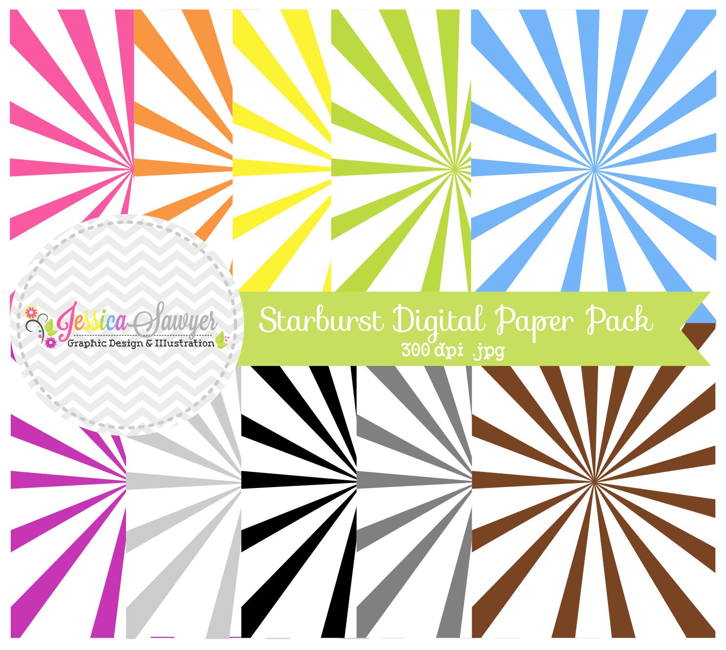 CLEARANCE - starburst digital paper pack - carnival backgrounds - bright - colorful - printable papers - card making INSTANT DOWNLOAD, Il_570xn