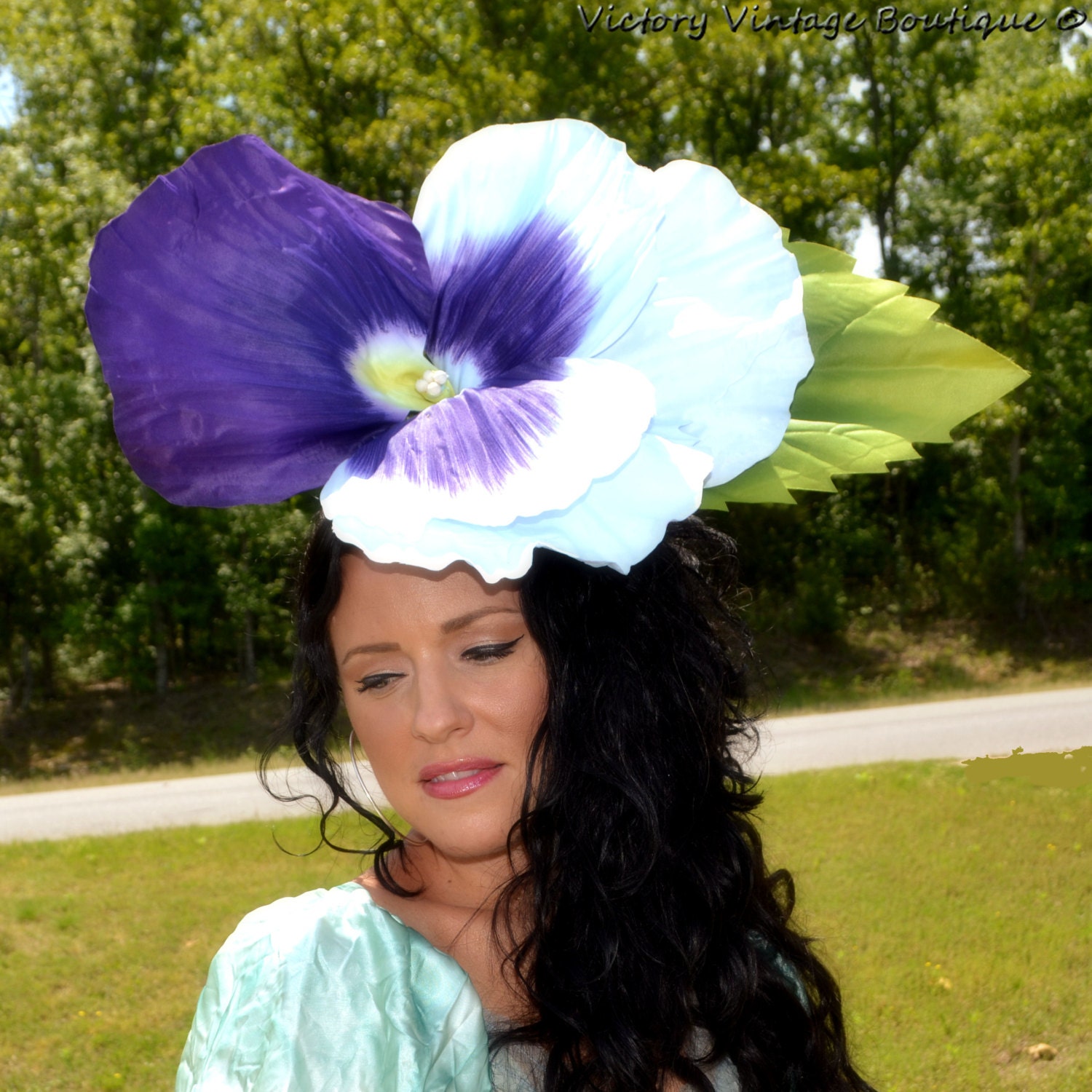 Giant flower, headdress, PANSY,hat,fascinator,floral headpiece,crown,cosplay,GIANT PANSY,headpiece, headdress, hat, headpiece, huge hat