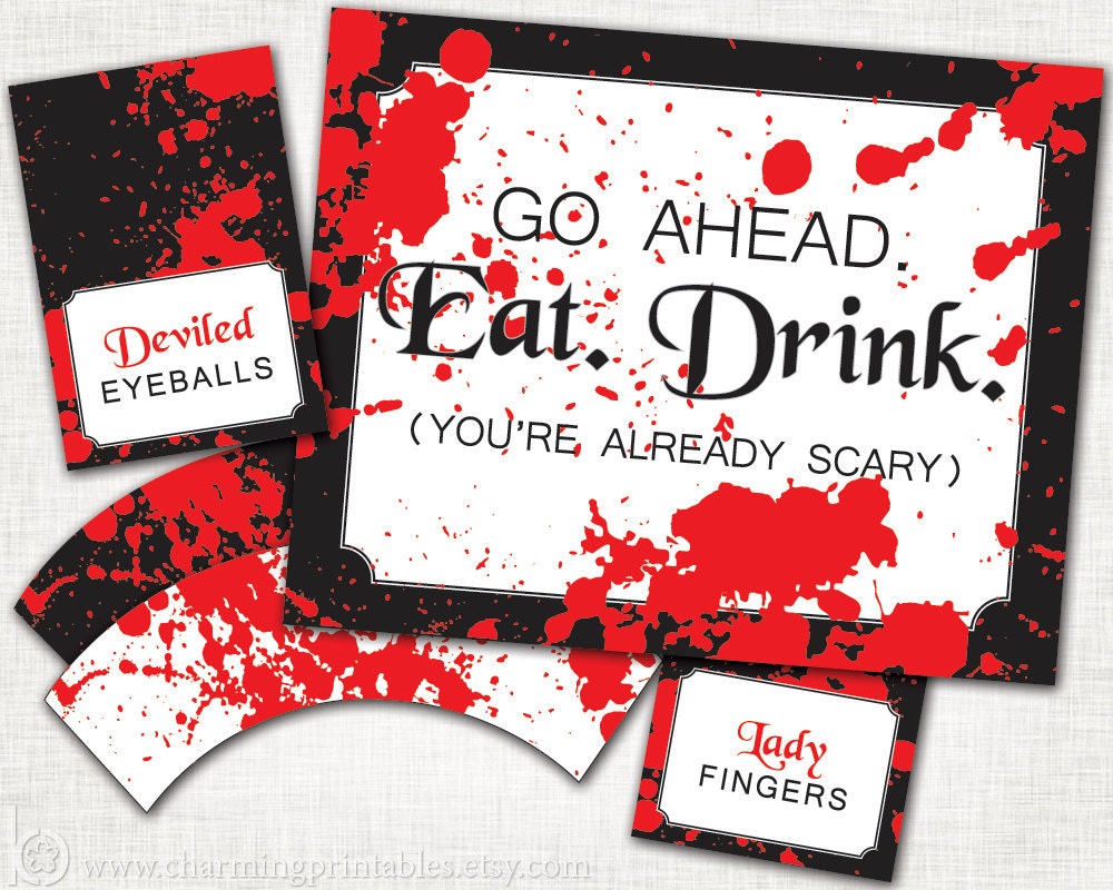 Adult Halloween Party Buffet Set - PRINTABLE Buffet Sign, Labels, Cupcake Wrappers - Printable Party Pack Il_570xn