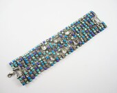 The Anika - One Of A Kind - Vintage 1950s Hand Painted Rhinestone Bracelet - Shades of Blue