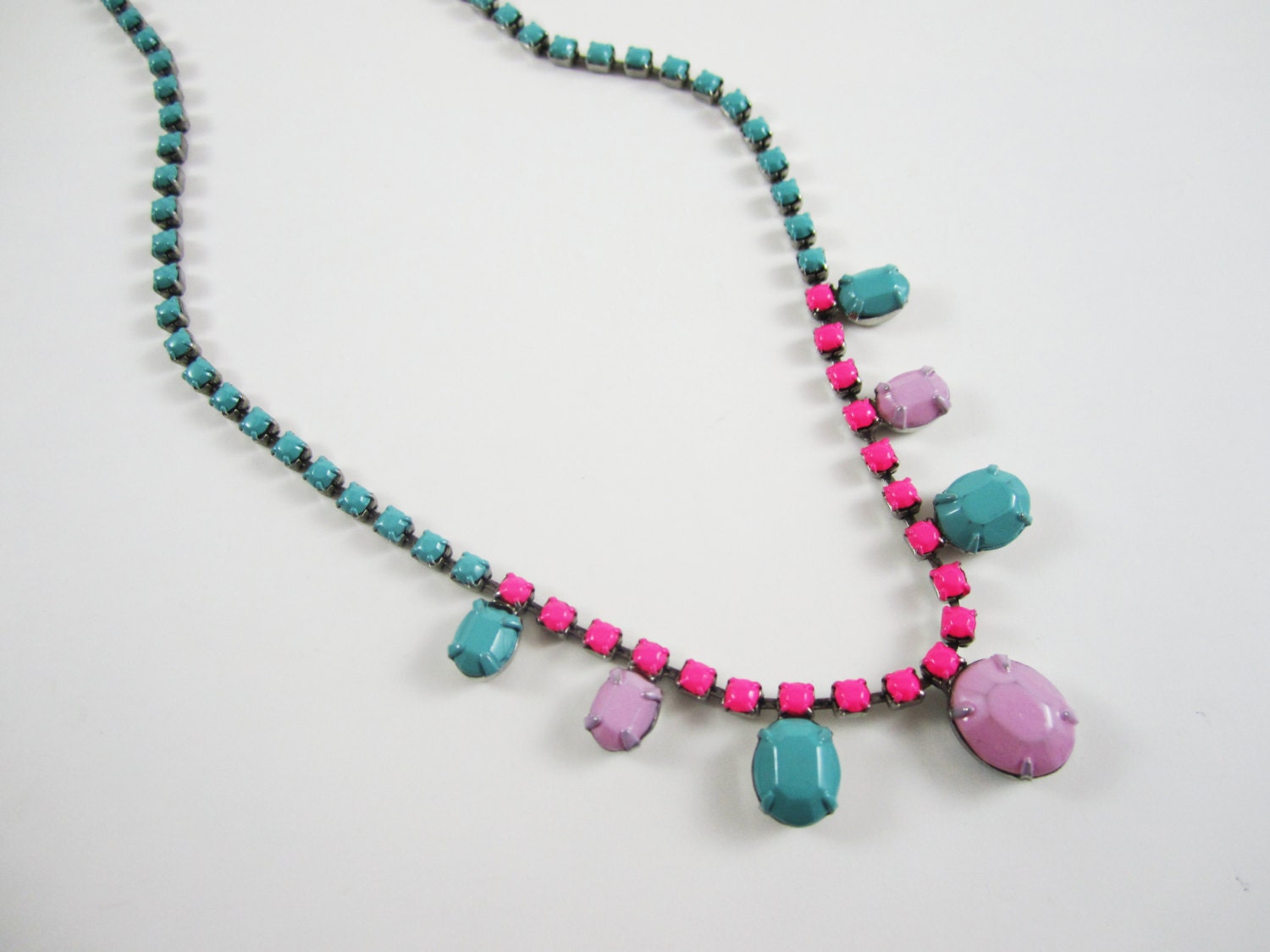 The Mandy Necklace - Hand Painted Genuine Vintage Rhinestone Necklace - Pastel and Neon - OOAK