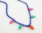 The Rachel Necklace - Hand Painted Vintage 1950s Rhinestone Necklace - Fucshia Coral Turquoise Sapphire