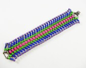 The Jessa Bracelet - One Of A Kind - Vintage 1950s Hand Painted Rhinestone Bracelet - Neon Green Sapphire Fucshia