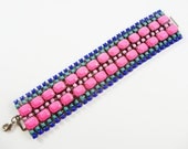 The Emmy Bracelet - One Of A Kind - Vintage 1950s Hand Painted Rhinestone Bracelet - Neon Pink Sapphire Turquoise