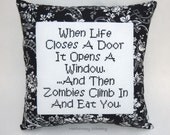 Funny Cross Stitch Pillow, Black And White Pillow, Zombies Quote, Walking Dead