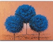 Original Abstract Painting, Abstract Landscape, Blue Tree Painting, Abstract Tree Art Oil Painting, Copper Dreamscape Canvas Painting, 5 x 7