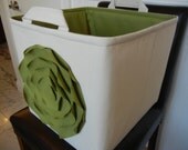 Ex Large Toy Basket 13"x14"x13"(choose BASKET & LINING color)-Baby Gift-Fabric Organizer Storage Bin-"Green ROSE on Natural/Cream"