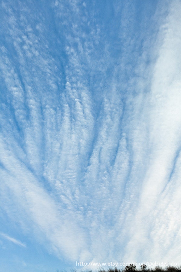 Dreamy Blue Sky White Feathery Clouds -Nature Abstract Minimalist  -16x24 Photograph - Home Decor Fine Art Print -