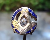 Antique Estate 14k Gold Royal Blue Enamel Mason Pin / Stick Pin - Rare