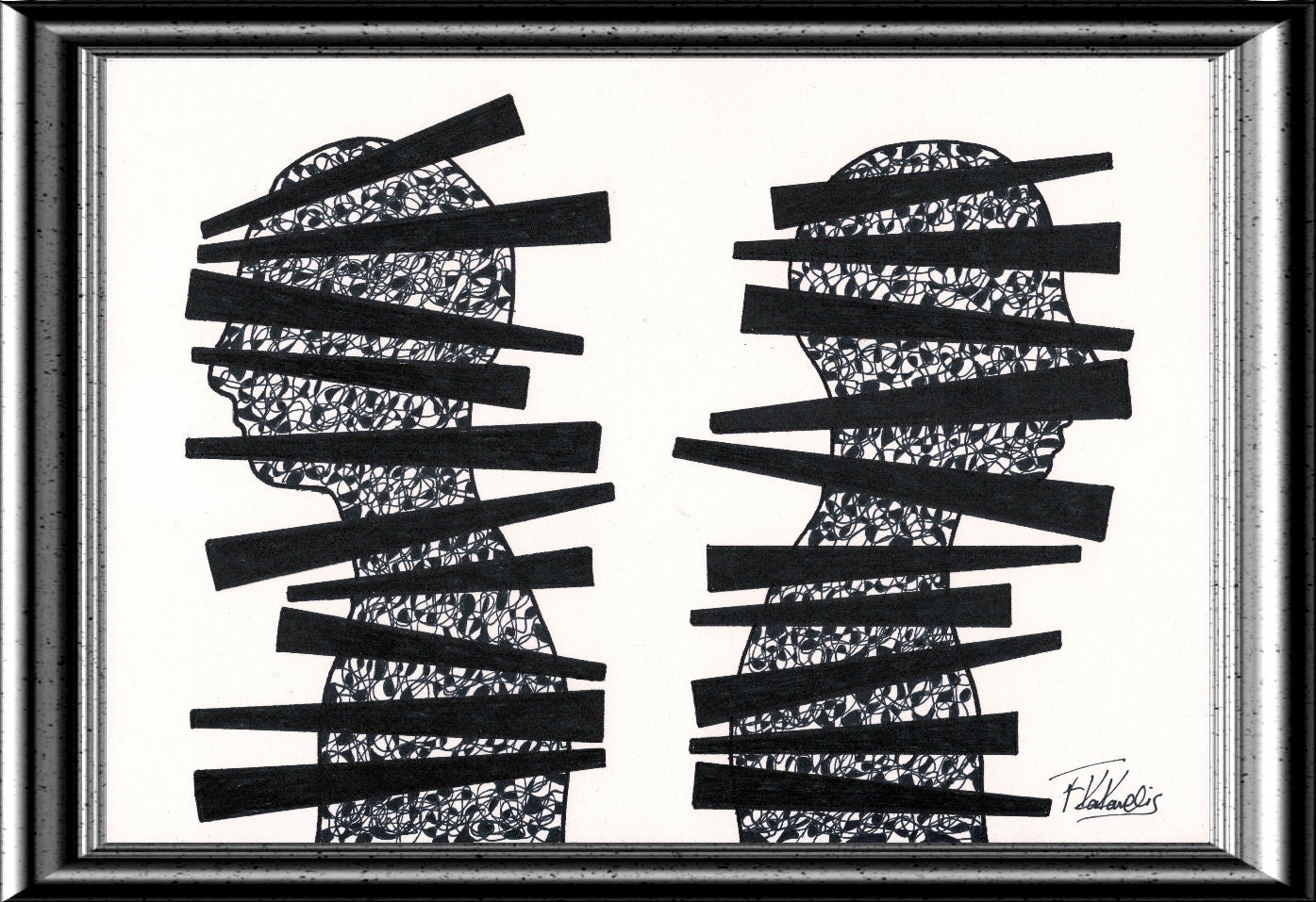 Original Abstract Art Handmade Pen & Ink Drawing Painting sized 29X21cm