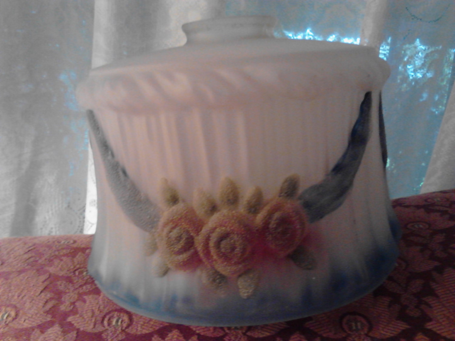 Vintage Frosted Glass-Hand-Painted  Light Fixture Shade
