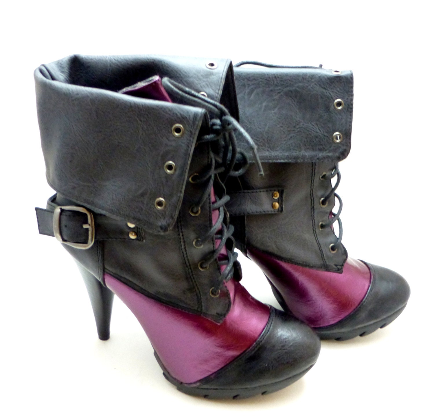 Custom painted burgundy and gray stiletto heels half boots women's size 9 ON SALE