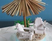 Adirondack Chairs Tiki Umbrella Beach Wedding Cake Topper- Champagne Bottle Wedding Cake Topper