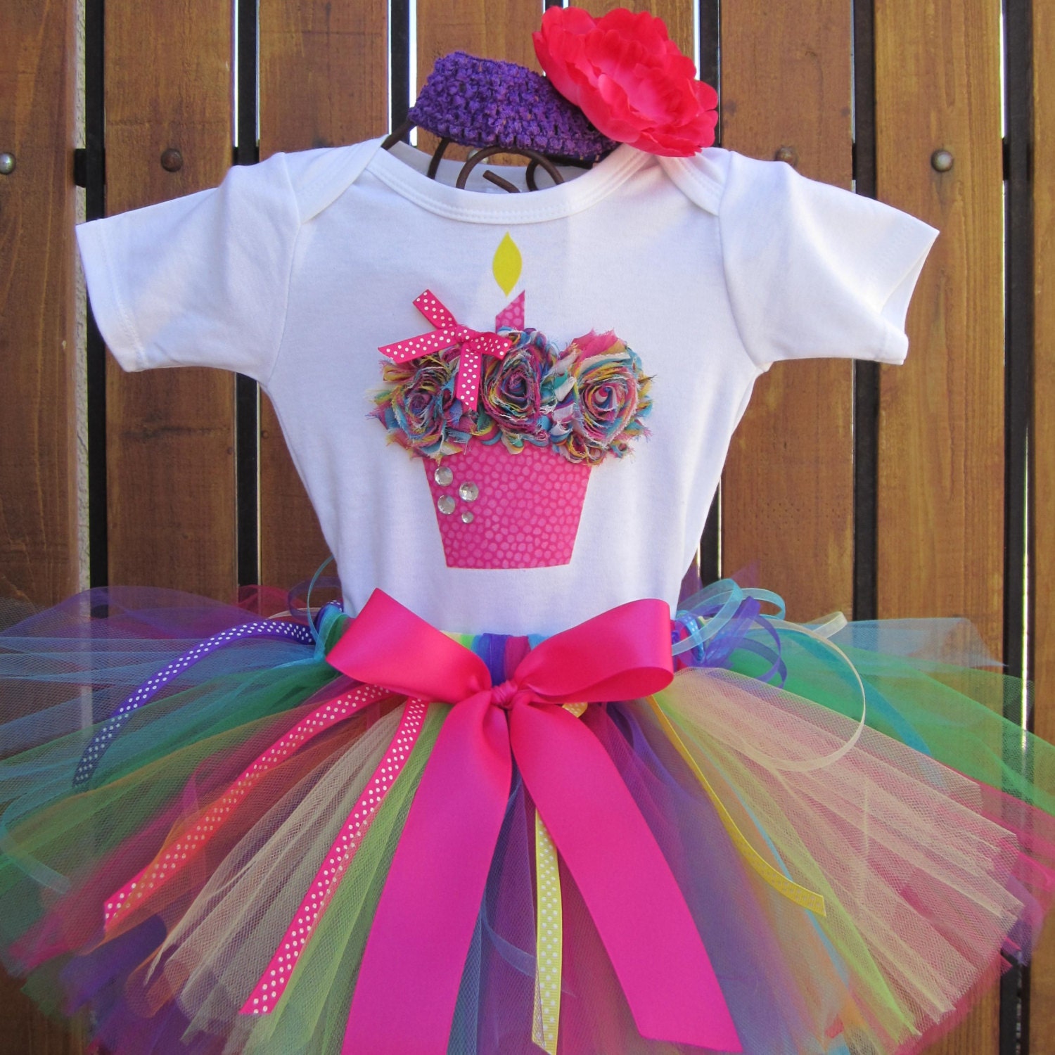 BIRTHDAY PARTY - 3D Cupcake 1st Birthday Set Includes Tutu, 3D Cupcake Onesie w/Free Matching Flower Headband - 1st 2nd 3rd 4th 5th bday