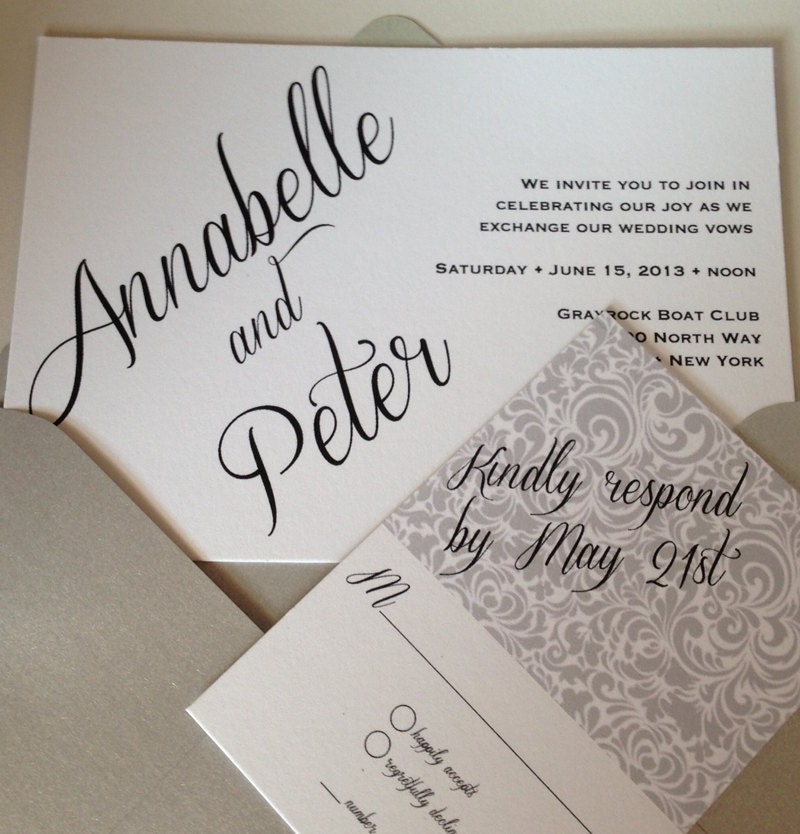 SAMPLE - Black & White Wedding Invitation - Floral Wedding - Custom Wedding Invite - Luxe Wedding Suite Il_570xn