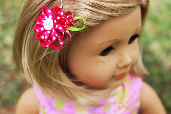 Pink and White Polka Dot Flower Bobbypins for 18 Inch Dolls