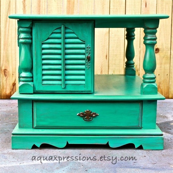 Sea Grass  Blue/ Night Stand /End Table/ Side Table/ Vintage /Shabby Chic /Distressed /Bedroom Furniture