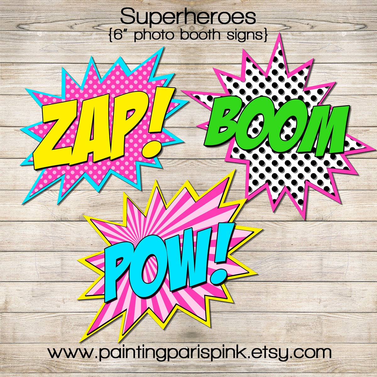 INSTANT DOWNLOAD Printable Photo Booth Signs 6" & 8" - Superheroes Girls