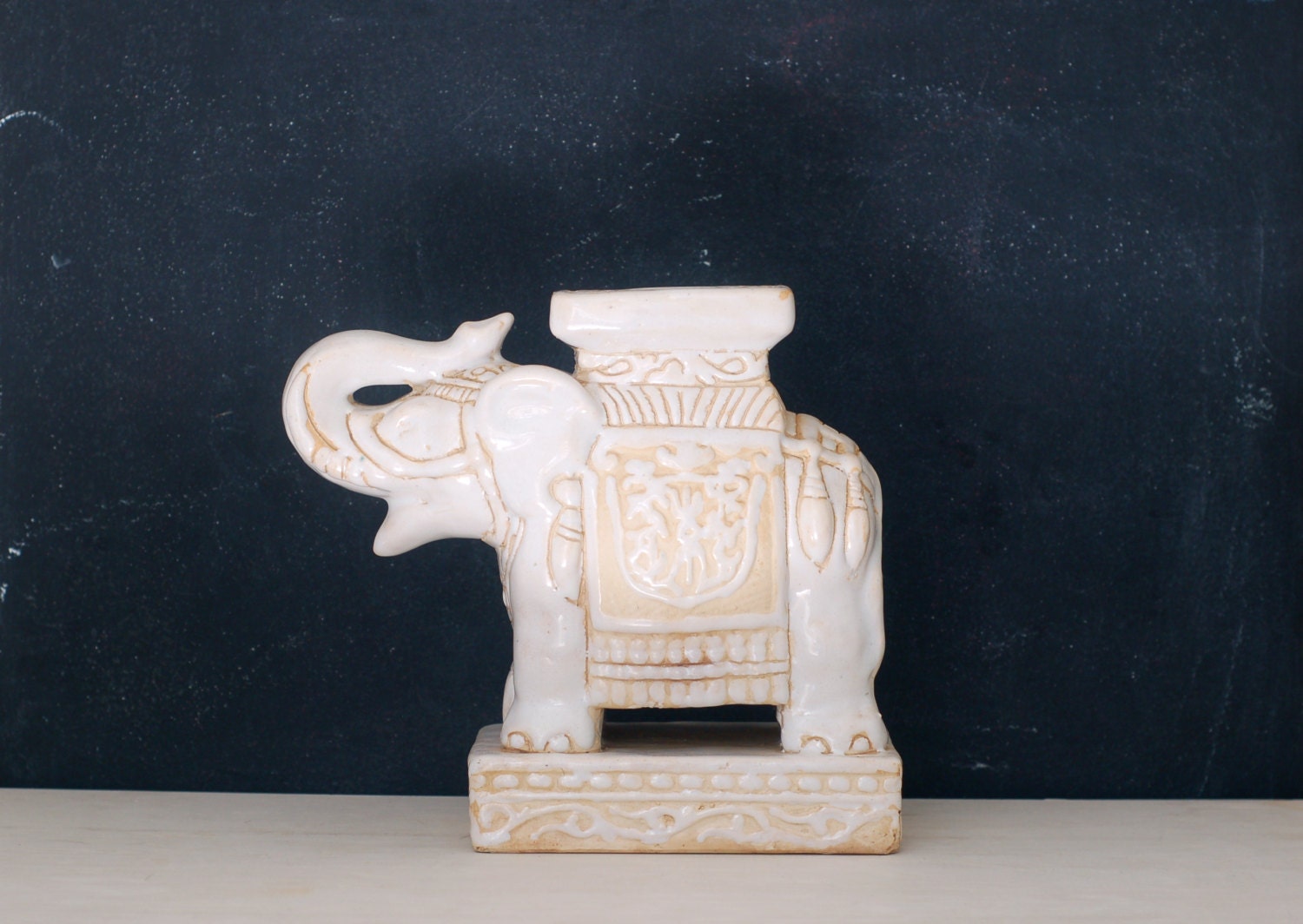 Vintage Cream Elephant -Decorative Figure or Small Plant Stand