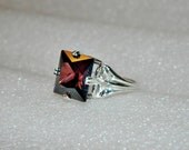 Rhodolite garnet ring square cut