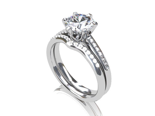engagement ring set, white sapphire engagement, Diamond band, wedding ring set, white gold, sapphire, pave, solitaire, diamond engagement