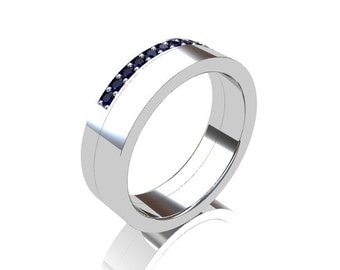 Blue sapphire ring, mens wedding band, Palladium, men's sapphire ring, wedding band, wide ring, for men, men palladium rings