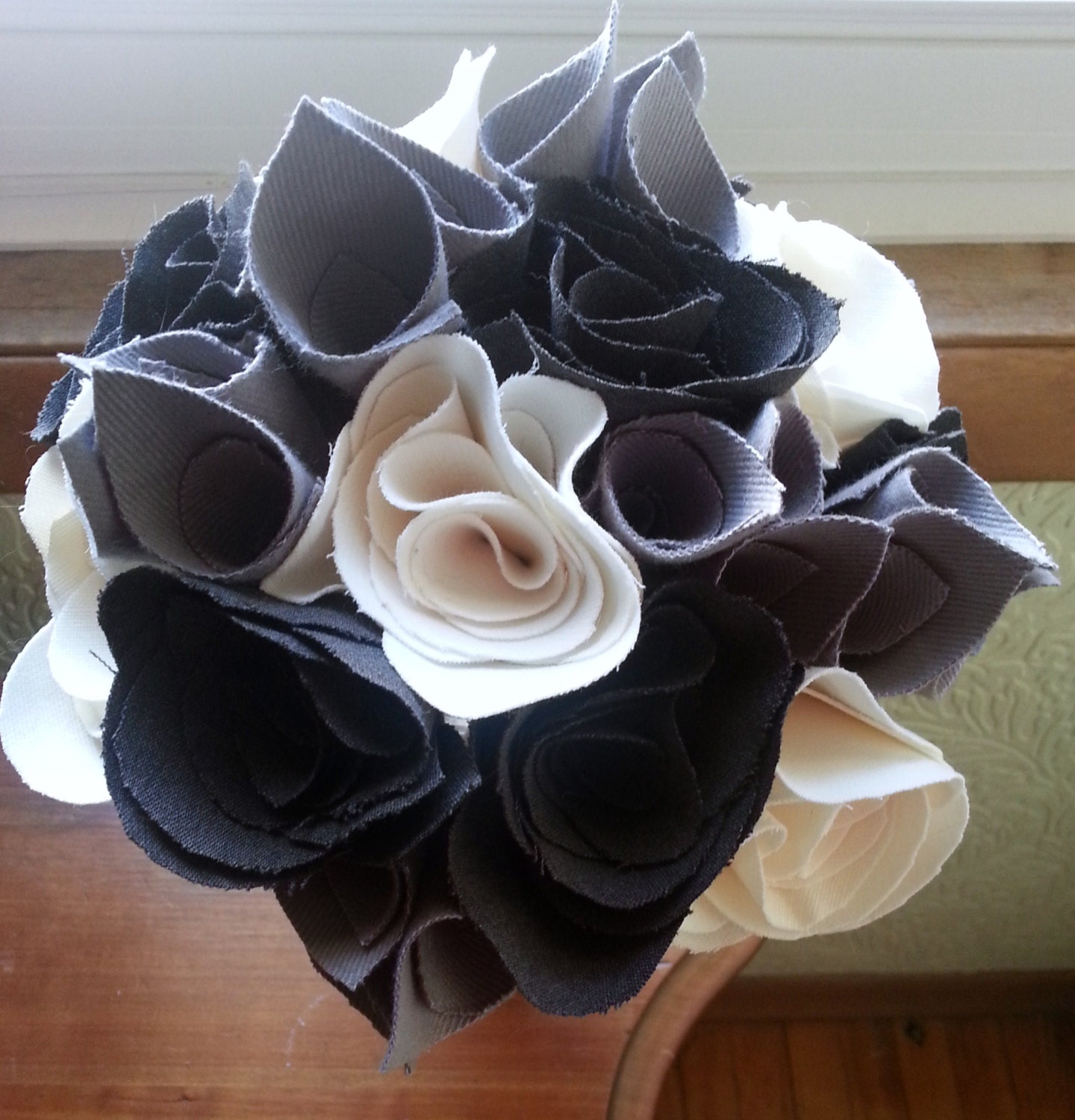 Charcoal and White Fabric Rose Bouquet
