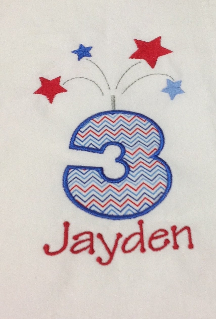 Applique Firecracker Fireworks Alphabet Letter or Birthday Number Applique Chevron T-Shirt or Onesie