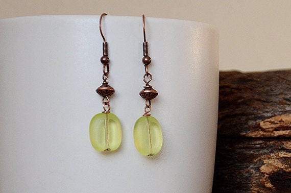 Copper and Lime Beaded Dangle Earrings