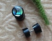 Fake Gauge "Paua Plugs" Horn with Paua Shell Inlay, Naturally Organic, Hand Carved, Tribal
