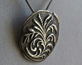 Handmade Silver Pendant - Curled Fern Pendant Made from Mold of Vintage Button - PMC Fine Silver Pendant