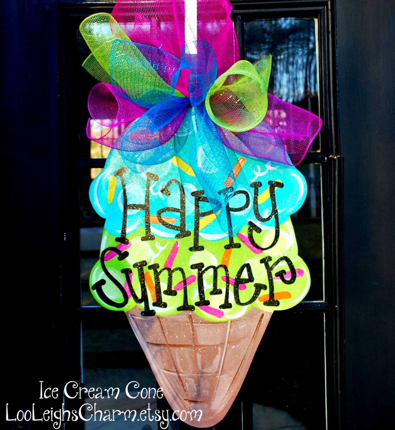 Summer Door Hanger: Ice Cream Cone Door Hanger, Door Decoration, Summer Wreath