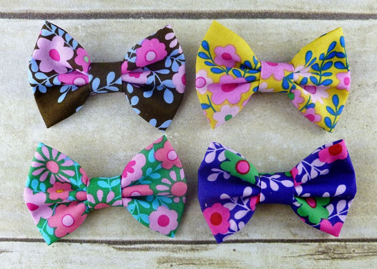 Bright Flowers, Summer Series, Set of 4 Bow Hair Clips Headbands
