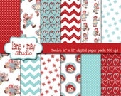 raggedy ann red and aqua digital scrapbook papers