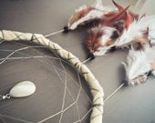 Dream Catcher - Dreamy Mornings - With Natural Shell Pendant, Brown and White Feathers - Home Decor, Nursery Mobile
