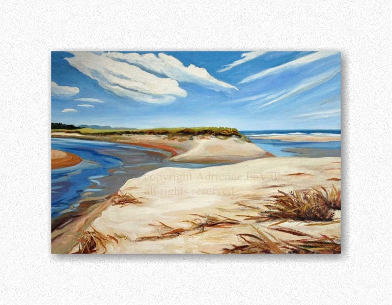 Giclée limited edition, SIGNED PRINT MAINE Beach sand dunes Drake's Island , Wells landscape , seascape , oil painting Atlantic Ocean
