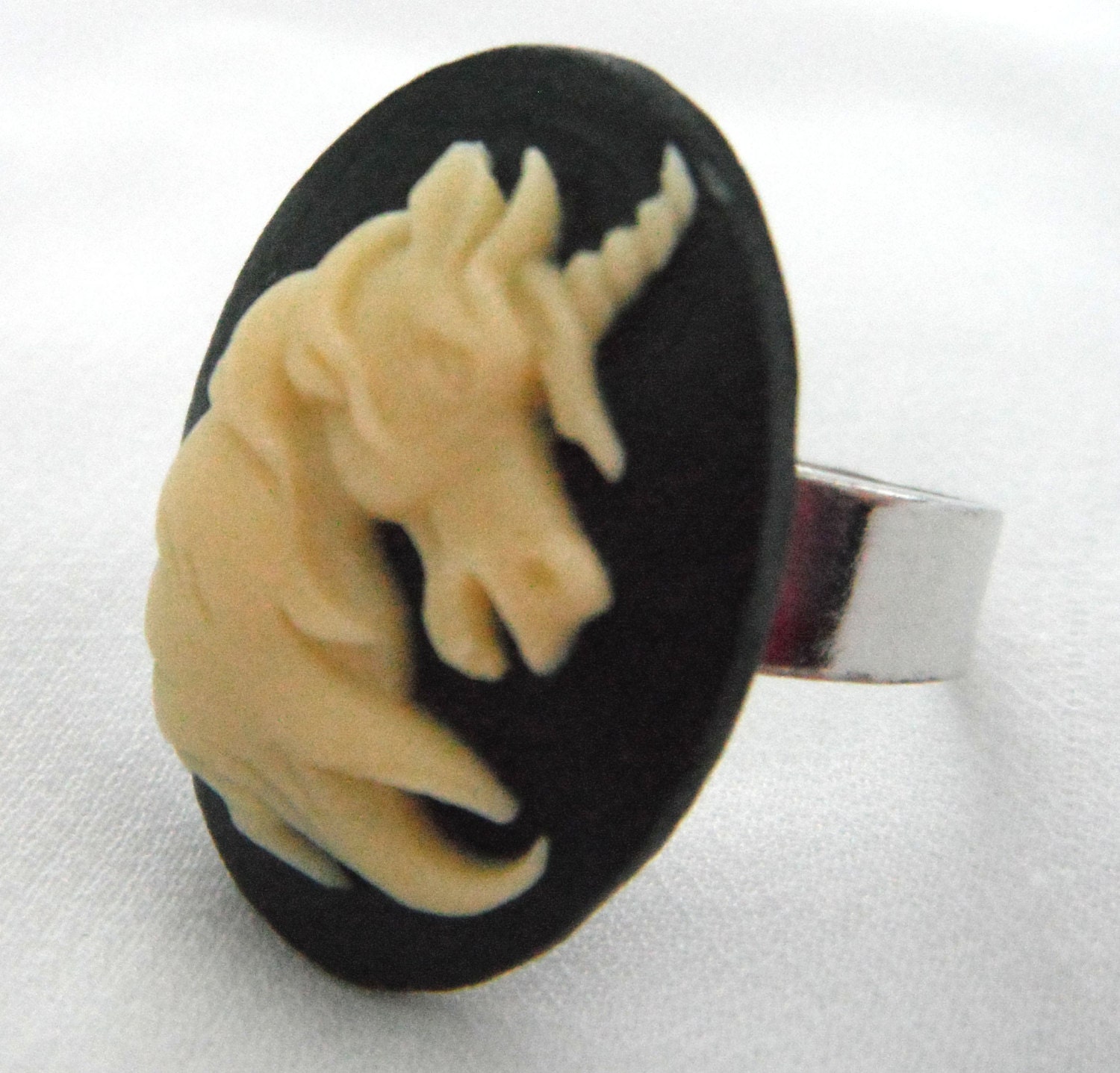 Adjustable Black and White Unicorn Ring