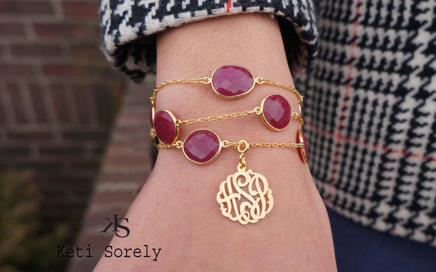Convertable "Necklace and bracelet" Monogram Initials (order any Initials) - Amethyst, Turquoise, Pearl, Onyx, Ruby, Emerald, Rose Quartz