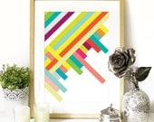 Geometric Poster Spring Collection Art Print color stripes pattern in Spring colors vibrant bright Poster pattern art interlaced color lines