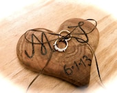 Rustic wedding ring bearer pillow holder wooden heart country fall weddings