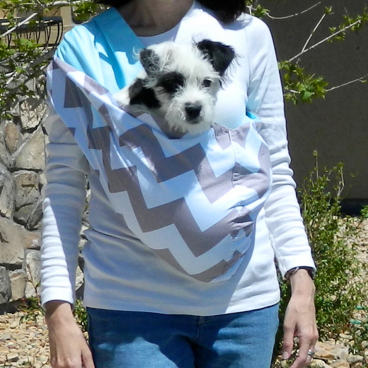 Reversible Pet Sling - Chevron Gray and Turquiose for Dogs and Cats