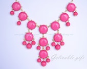 Rose Pink Necklace, Bubble Bib Necklace, beadwork statement  necklace,Bubble Jewelry NBB04