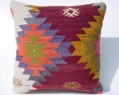 MODERN Bohemian Home Decor,Handwoven Turkish Kilim Pillow Cover 16" X 16",Decorative Kilim Pillow,Vintage Kilim Pillow,Throw Pillow