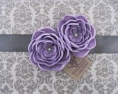 Flower Dress Sash. Lavender Flower Sash Belt. Lavender & Silver/Gray Fabric Flower Dress Sash. Wedding Accessory.