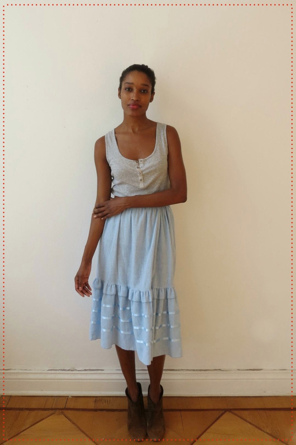 Baby Blue Tiered Midi Skirt