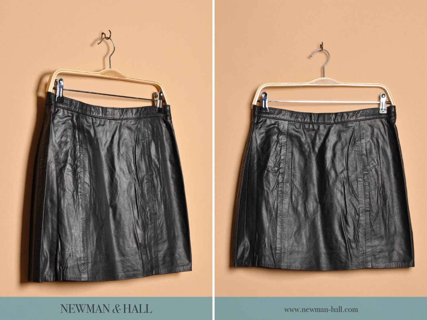 Vintage 1990s Black Leather Mini Skirt with High Waisted Fit
