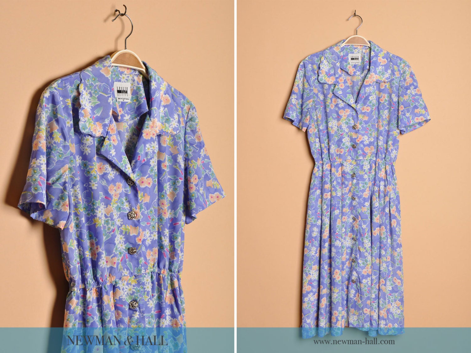Vintage 1990s Lilac Floral Day Dress, By Leslie Fay, Size Medium