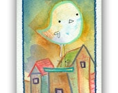 Bird House - Original ACEO painting watercolor